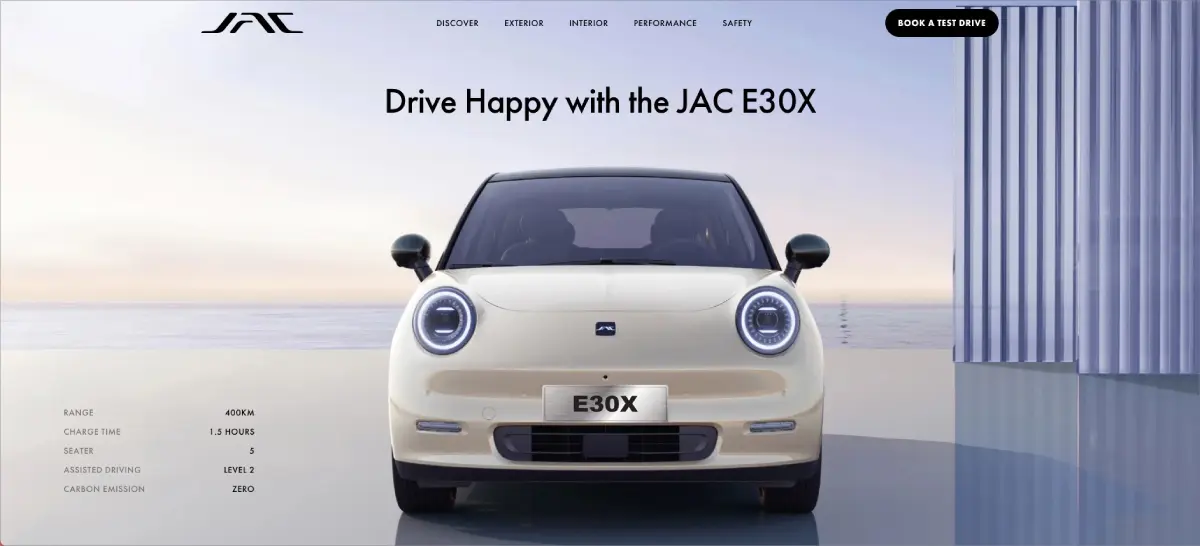 Willem Prinsloo JAC E30X EV Landing Page