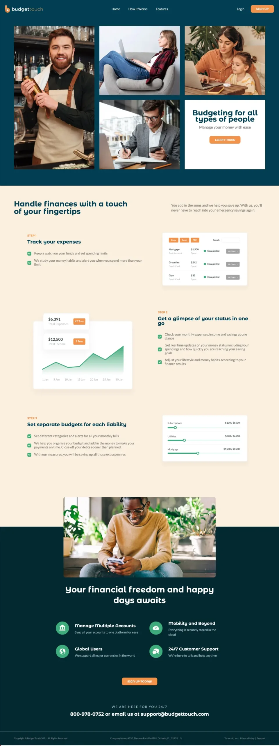 Personal Finance Management Landing Page Template full page