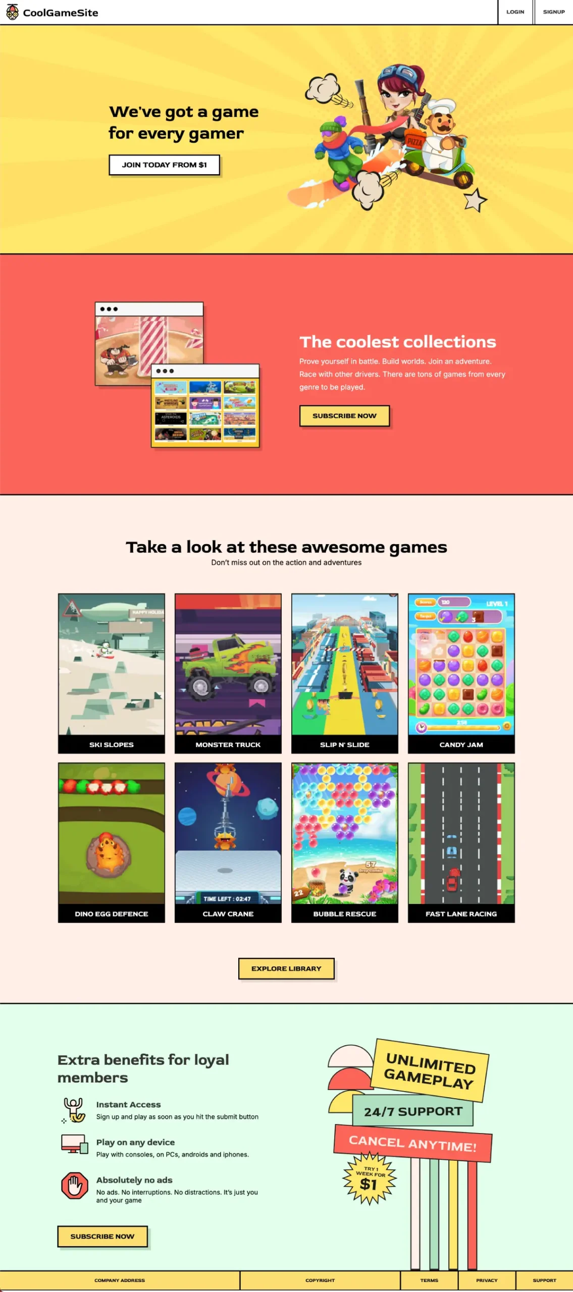 Retro Gaming Landing Page Template full page