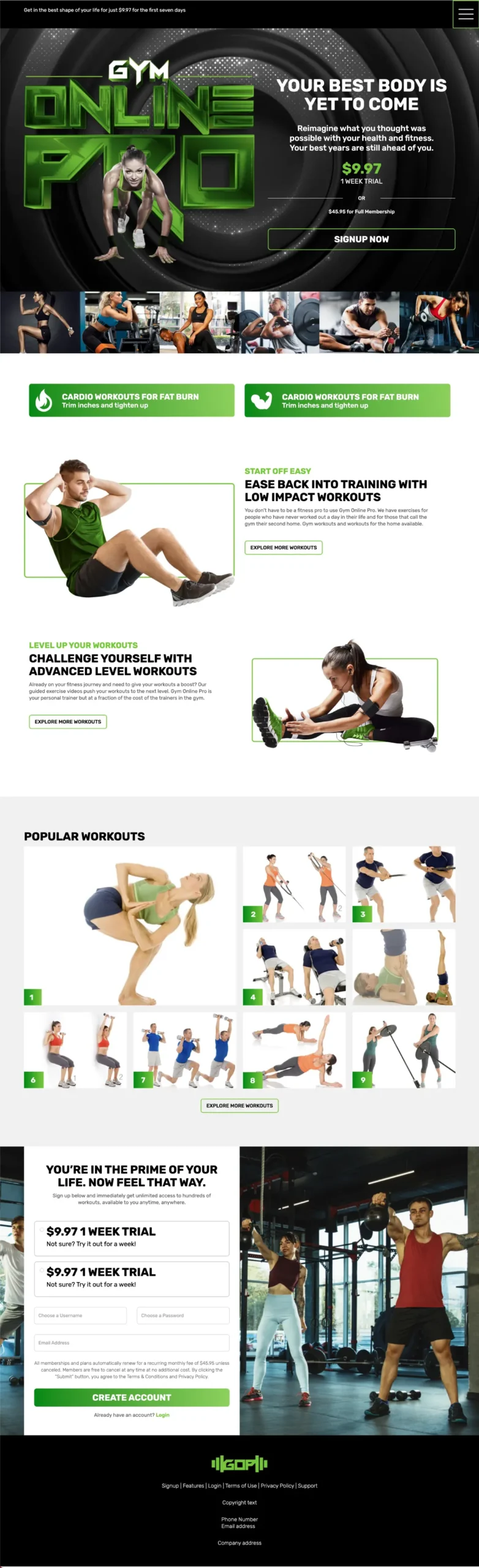 Ultimate Workout Landing Page Template full page