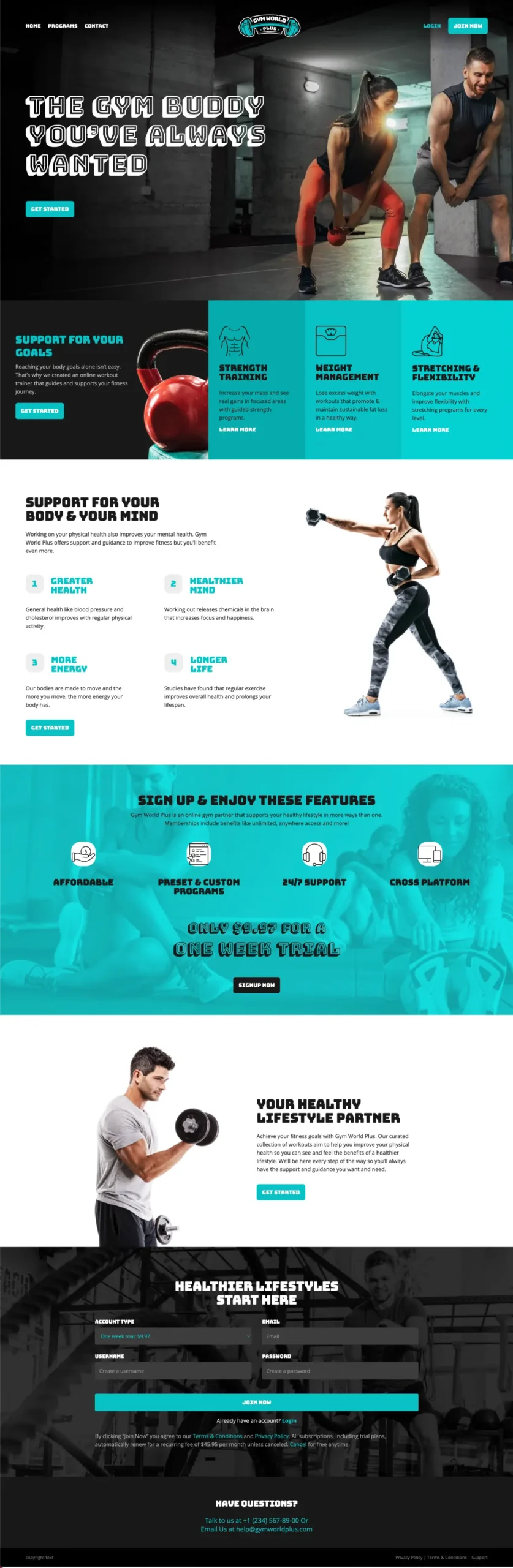 Premium Fitness Landing Page Template full page