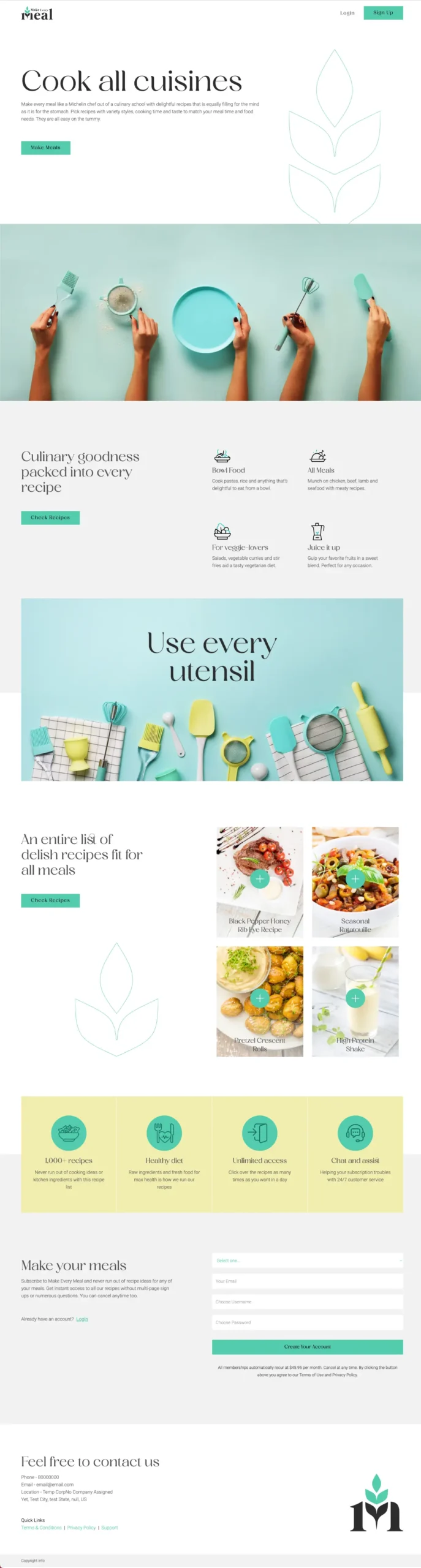 Meal Maker Landing Template full page
